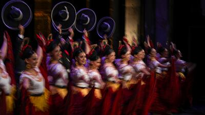Dancers of the Ballet Folklorico of Mexico perform during a gala event at the Bellas Artes Fine Arts Centre in Mexico City. AP