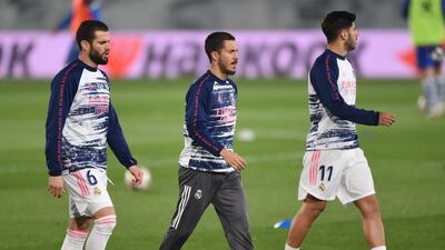 Nacho Fernandez and Eden Hazard of Real Madrid. Getty