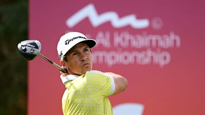 Thorbjorn Olesen of Denmark on his way to claiming the lead after the third round of the Ras Al Khaimah Championship on January 27, 2024. Getty Images
