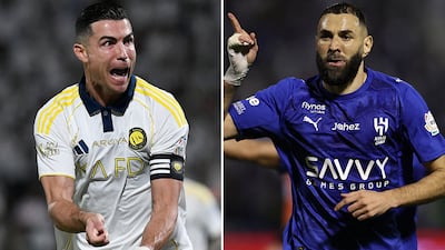 Al Nassr's Cristiano Ronaldo, left, and Al Hilal's Karim Benzema will face off with their respective teams on Tuesday, May 12.