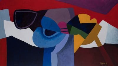 A survey of modern art pioneer Dia Azzawi will present his works from the 1970s to his most recent paintings. Shown here is the Iraqi artist's painting 'After Sunset'. Courtesy Art Dubai