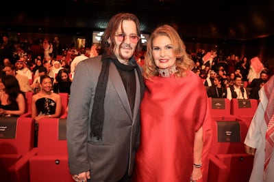 Screen stars Johnny Depp and Yousra at the Red Sea Film Festival in Jeddah. AFP