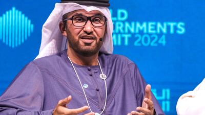 Dr Sultan Al Jaber, Minister of Industry and Advanced Technology and Cop28 President, at the World Governments Summit in Dubai. Victor Besa / The National