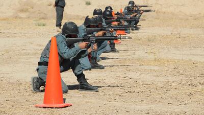 Afghan policemen attend a training session in Kandahar, Afghanistan, 21 October 2019. EPA