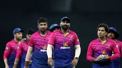 Muhammad Waseem, centre, will lead the UAE team during the T20 World Cup. Chris Whiteoak / The National