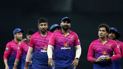 Muhammad Waseem, centre, will lead the UAE team during the T20 World Cup. Chris Whiteoak / The National