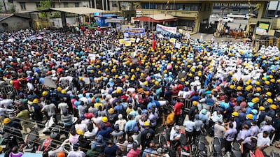 Members of Sri Lanka ports' trade union stage an anti-government protest in Colombo. AFP