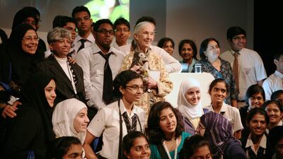 Dr Jane Goodall with fellow delegates and admirers at the 2011 Eye On Earth summit and exhibition in Abu Dhabi. Fatima Al Marzouqi/The National