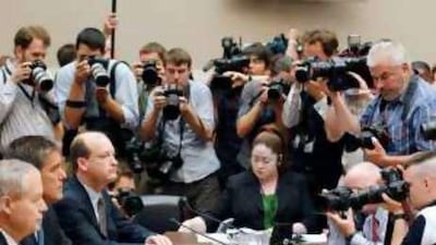 Lamar McKay, third from left, the president and chairman of BP America, testifies in Washington during a hearing on the Gulf of Mexico oil spill.