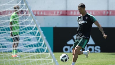 Portugal's Cristiano Ronaldo during training in Kratovo, Moscow on June 17, 2018. Albert Gea / Reuters