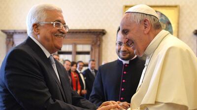 Pope Francis meets Palestinian leader Mahmoud Abbas at the Vatican. Alberto Pizzoli / AP