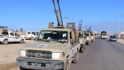 LIBYA: Military vehicles of the Libyan Government of National Accord forces head out to the front line from Misrata, Libya February 3, 2020. Reuters