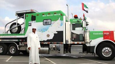Provided photo of Yehya Bel Helli and his National Day Winning Truck He is a champion rally driver who spent Dh30,000 decorating his truck for National Day scooped the best dressed vehicle prize at Yas Island's Union Car Parade. Courtesy TCA Abu Dhabi