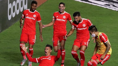 Internacional's Victor Cuesta celebrates scoring their first goal in a 5-1 win at Sao Paulo in the Brasileiro on Wednesday, January 20. Reuters