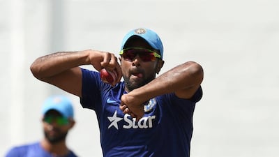 India cricketer Ravichandran Ashwin delivers a ball during a practice session in Saint Kitts on Wednesday. Jewel Samad /AFP / July 13, 2016