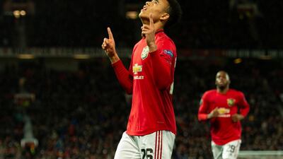 Manchester United's Mason Greenwood celebrates scoring the first goal. EPA