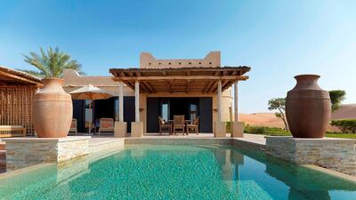 Qasr Al Sarab Desert Resort’s newest addition, the Royal Pavilion Villas, is a collection of 10 one-bedroom villas in a secluded setting. Courtesy Anantara