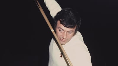 Portrait of snooker player Doug Mountjoy of Wales as he lines up the cue ball, circa 1982. Getty Images
