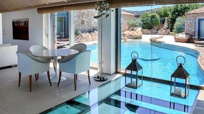 Villa Amoras, located in Miata, Porto Cervo, part of an enclave of luxury villas in the resort of Costa Smeralda in Sardinia, is for sale for £10.62 million (Dh60.64m). The villa’s quirky design is said to have inspired the Bond villain lair in the Bond Movie The Spy Who Loved Me. Courtesy Beauchamp Estates