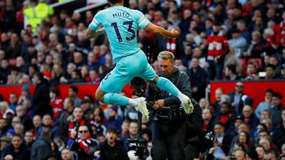 Newcastle United's Yoshinori Muto celebrates scoring their second goal. Reuter