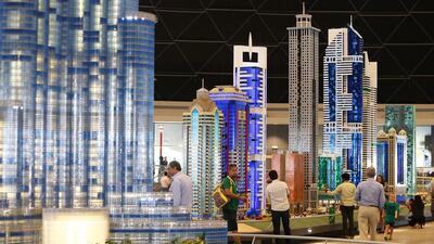 The Dubai skyline at Miniland in Legoland Dubai. The park features the world's tallest Lego building, the 17 metre Burj Khalifa model. Pawan Singh / The National