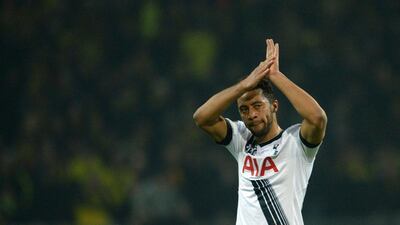 Tottenham's Mousa Dembele reacts after his team's Europa League loss to Borussia Dortmund on Thursday night. Bernd Thissen / EPA / March 10, 2016