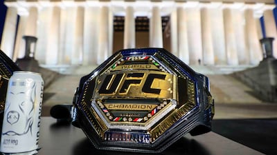 UFC title belts on display. EPA