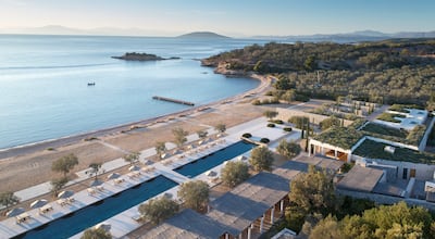 An aerial view of the Amanzoe resort. Photo: Amanzoe