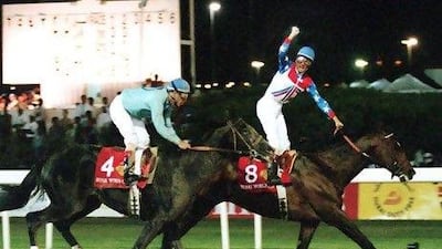 Cigar, right, trained by the American William Mott, was the first-ever winner of the Dubai World Cup when it was held at Nad Al Sheba in 1996. AFP