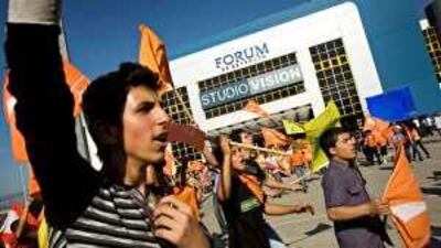 Supporters of Michel Aoun gather to hear his speech in the critical battleground district of al Metn on Saturday.