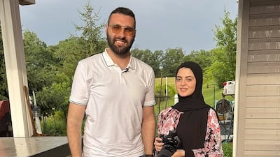 Motaz Azaiza, left, and Nada Jwaifel reunite in Washington. Nada Jwaifel / Instagram