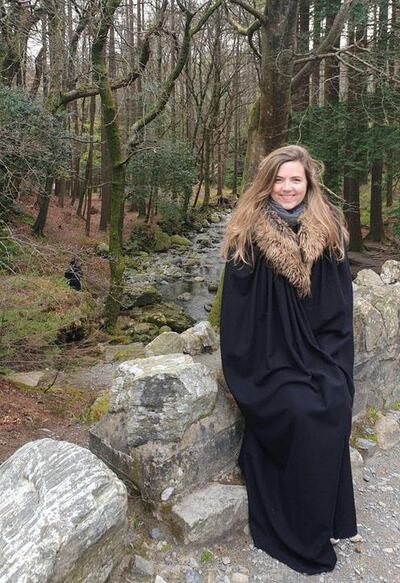 The National's Nyree McFarlane embracing the Stark ways (and keeping the cold at bay) in Tollymore Forest.