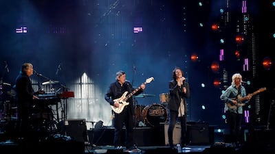 Inductees Rod Argent, Hugh Grundy, Chris White, Colin Blunstone, Steve Radford and Tom Toomey of The Zombies perform. REUTERS