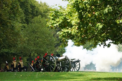 Members of the King's Troop Royal Horse Artillery during the gun salute at London's Hyde Park to mark the death of Queen Elizabeth II. PA
