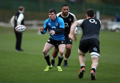 Ben Spencer catches the ball during the England training session held at Pennyhill Park in Bagshot on Wednesday. David Rogers / Getty Images
