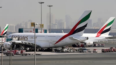 FILE PHOTO: Emirates Airlines aircraft are seen at Dubai International Airport, United Arab Emirates May 10, 2016. REUTERS/Ashraf Mohammad/File Photo