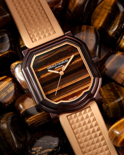 Gerald Charles marks the occasion with a 20-piece Maestro 2.0 Ultra-Thin 'Tiger’s Eye', its bronzed case and sand-tone strap amplifying the dial’s glowing tiger’s eye shimmer. Photo: Gerald Charles
