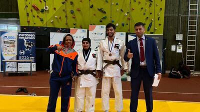 Maryam Al Dhanhani with her sister, brother and coach in Finland in July last year. Photo: Mouh Al Mouh