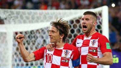 Luka Modric celebrates with Ante Rebic Croatia's second goal against Nigeria. Alex Livesey / Getty Images