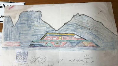 Some of the sketches on display at the Iraqi National Library and Archives. Sinan Mahmoud / The National