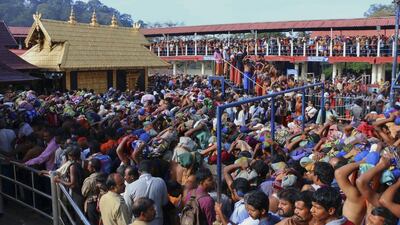 Hindu worshippers queue during a pilgrimage at the Sabarimala temple in the southern Indian state of Kerala on December 1, 2015. Hareesh Kumar A S/AP Photo