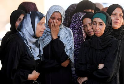 Mourners at the funeral of Palestinians killed in an Israeli strike on Saturday, in Gaza City. Reuters