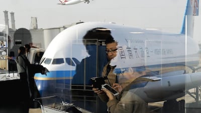 An Airbus A380 passenger airplane, owned by China Southern Airlines, parked at the Beijing Capital International Airport. American Airlines has agreed to pay US$200 million for a stake in China Southern Airlines. Andy Wong / AP