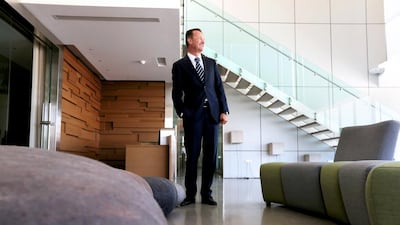 Marcos Bish at the Summertown Interiors office in Jebel Ali Free Zone, which features a biodegradable floor and windows that reduce the building’s energy consumption. Christopher Pike / The National