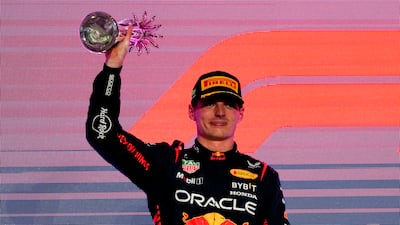 Max Verstappen celebrates after finishing second. AP