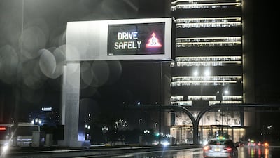 Safety signs for drivers in Abu Dhabi. Khushnum Bhandari / The National