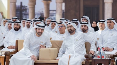 Sheikh Mohammed bin Rashid and Sheikh Hamdan bin Mohammed during the ceremony. Photo: Sheikh Hamdan bin Mohammed / X