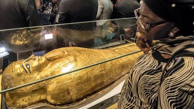 The Golden Coffin of Nedjemankh, on display at the National Museum of Egyptian Civilization in Cairo, following its repatriation from the US. AFP