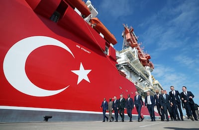 Turkish and Somali officials during a ceremony to send off the deep-sea drilling vessel Cagri Bey to Somalia. Photo: Alparslan Bayraktar