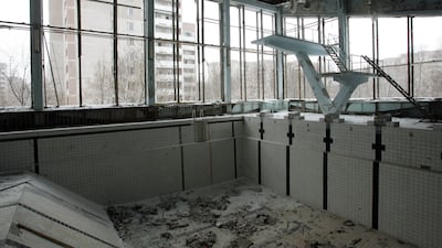 A swimming pool in the ghost town of Pripyat near Chernobyl's nuclear power plant 27 February, 2006. AFP